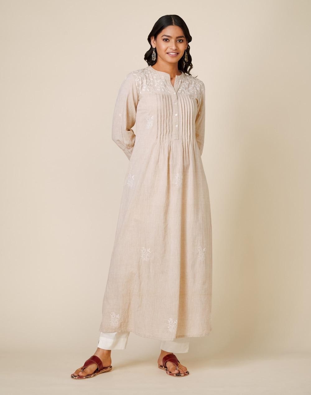 cotton embroidered slim fit long kurta