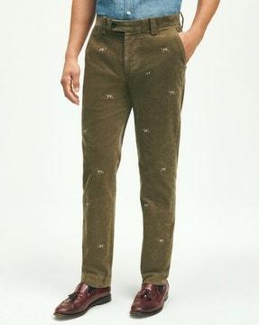 cotton fine-wale embroidered pants