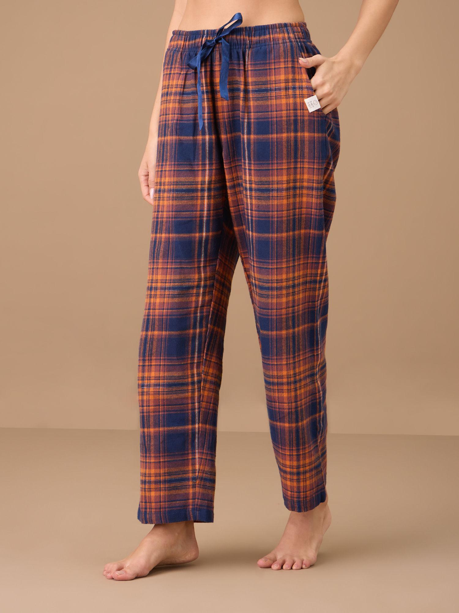 cotton flannel pajama - nys901 - navy brown plaid