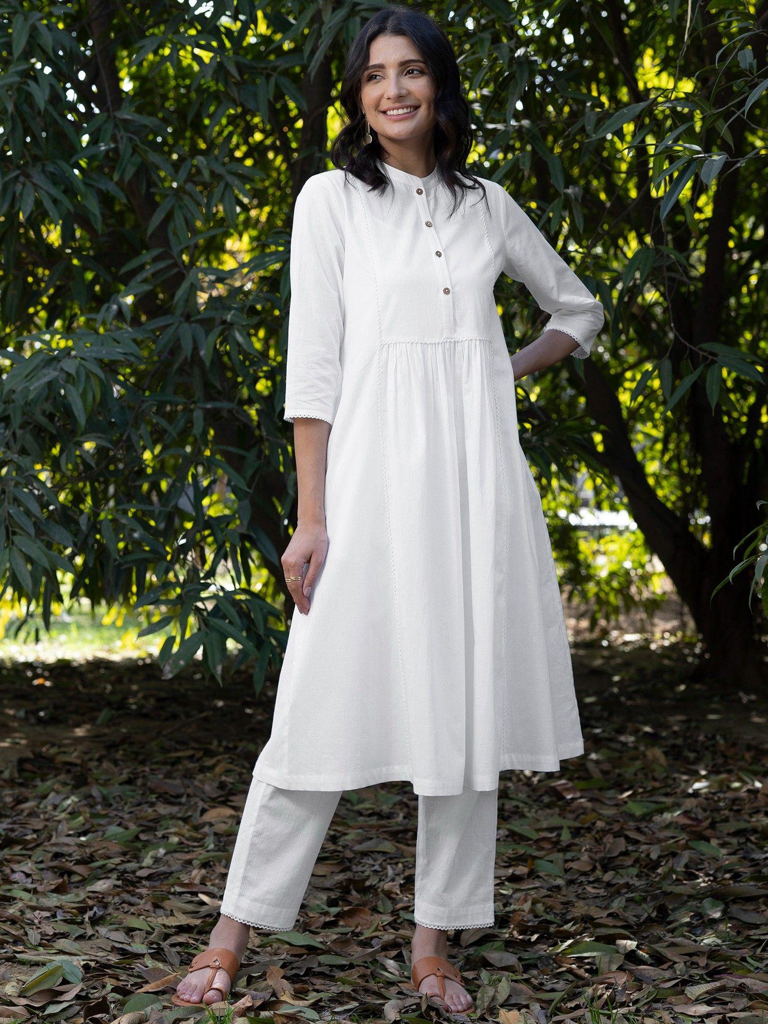 cotton flared kurta - white