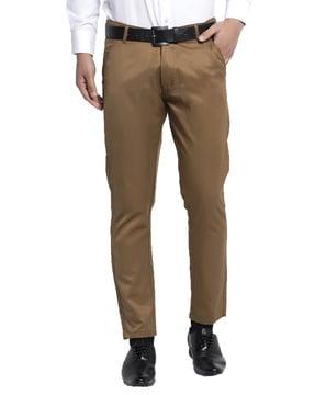 cotton flat-front pants with insert pockets