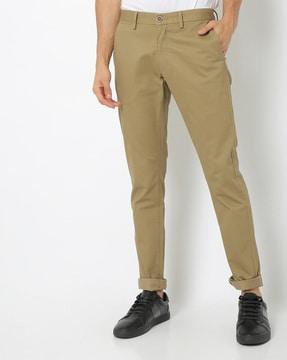 cotton flat-front trousers