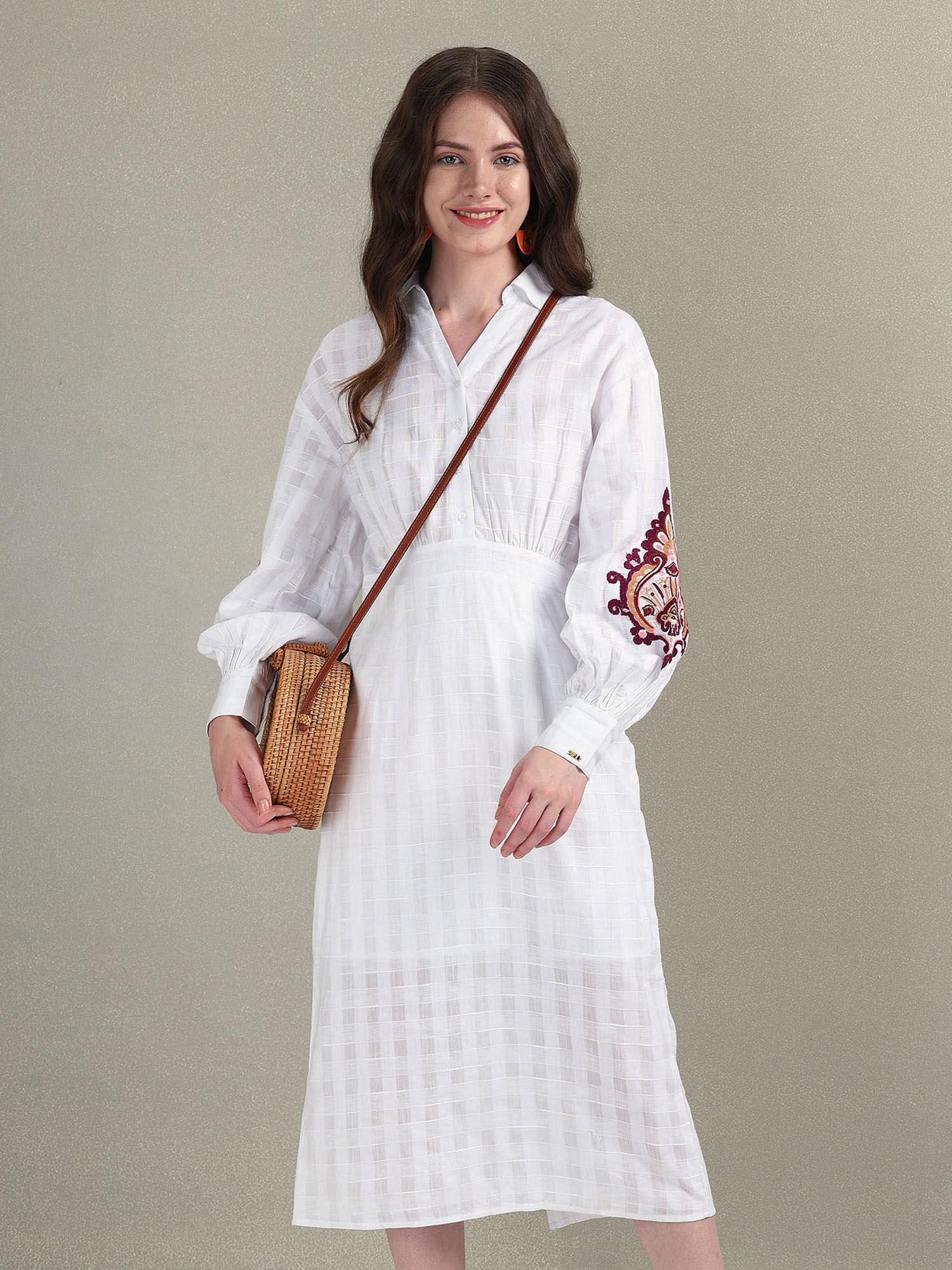 cotton flax embroidered dress