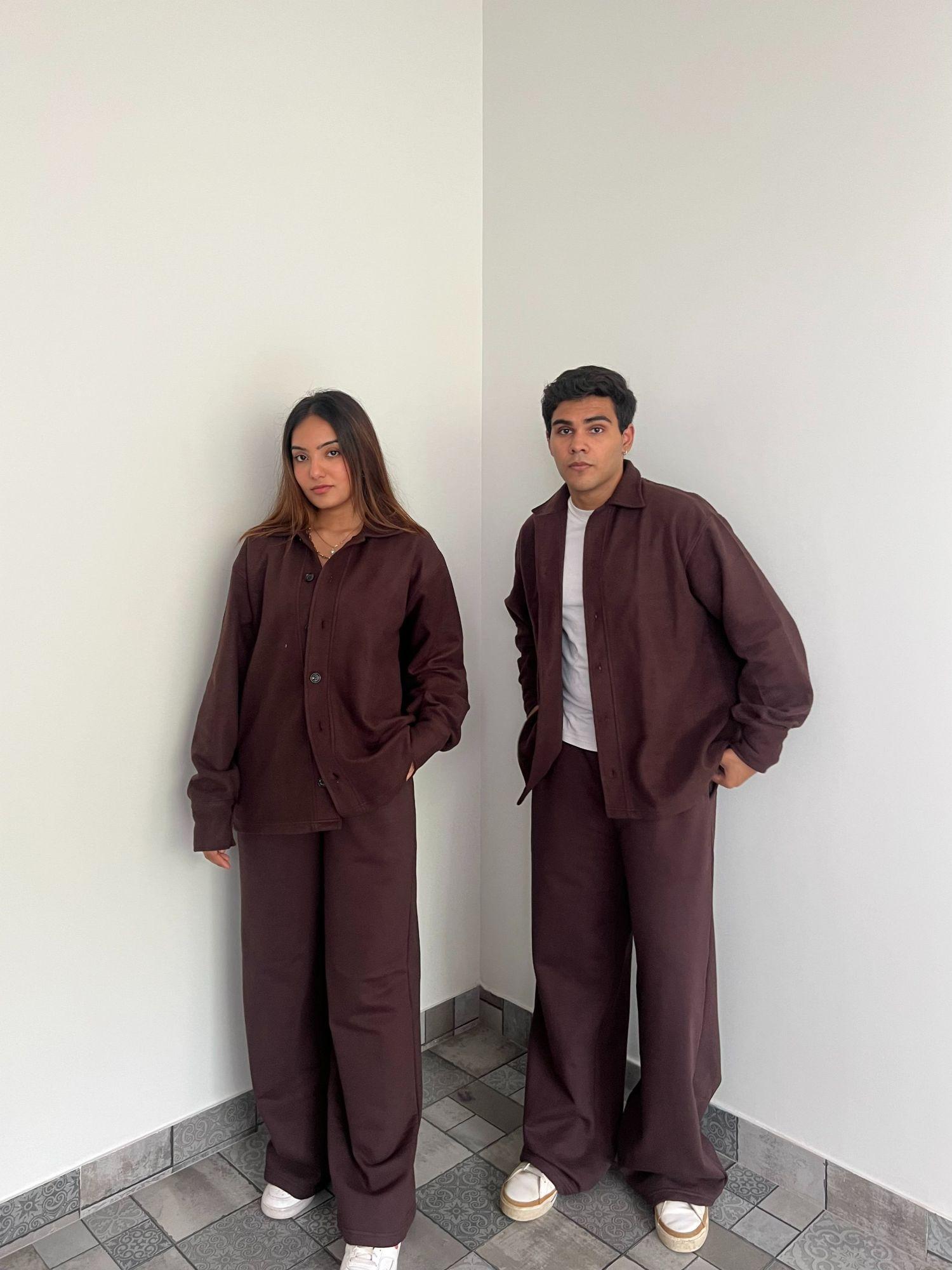 cotton fleece brown unisex shirt with pant (set of 2)