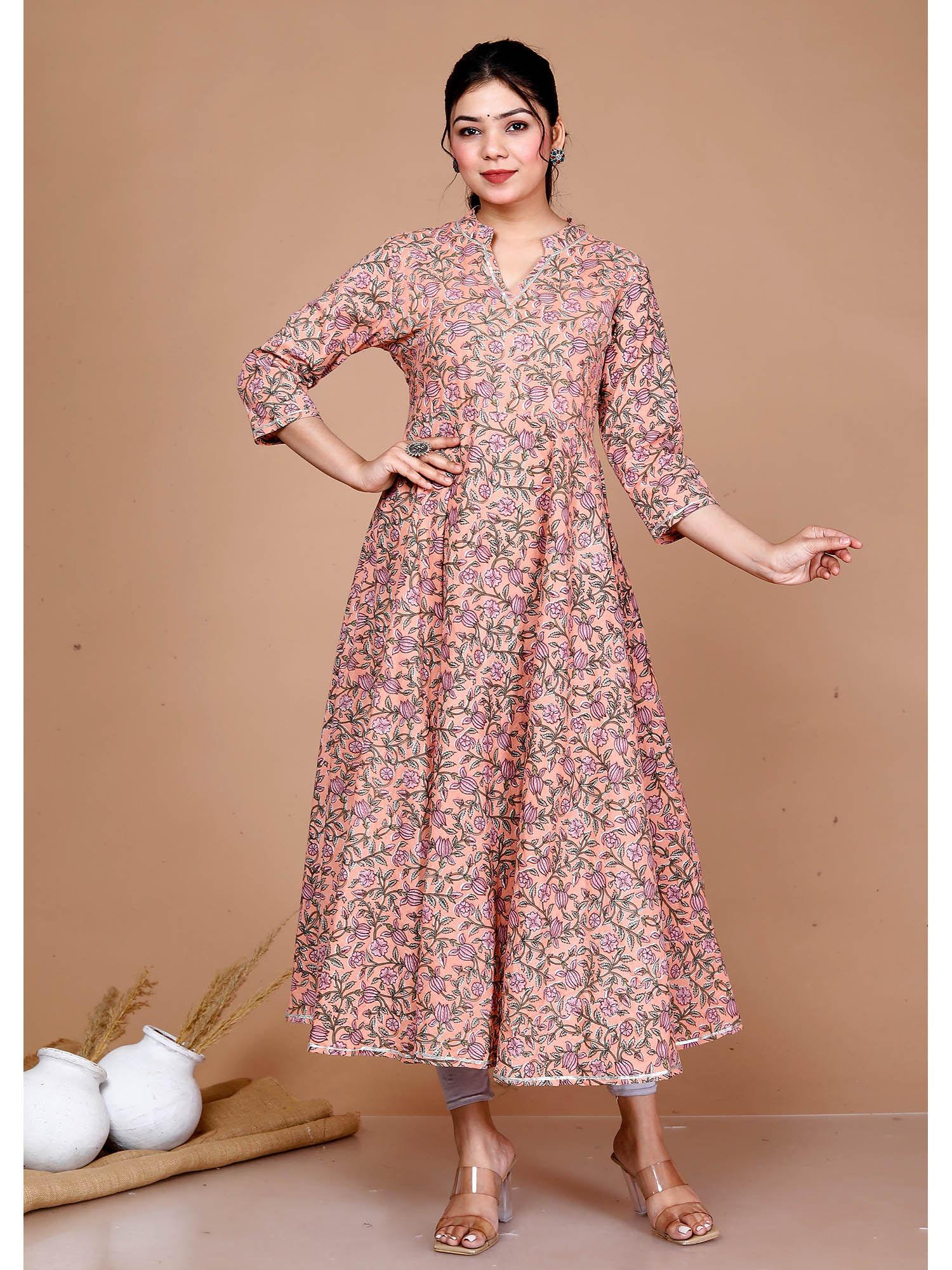 cotton floral printed anarkali kurta for women