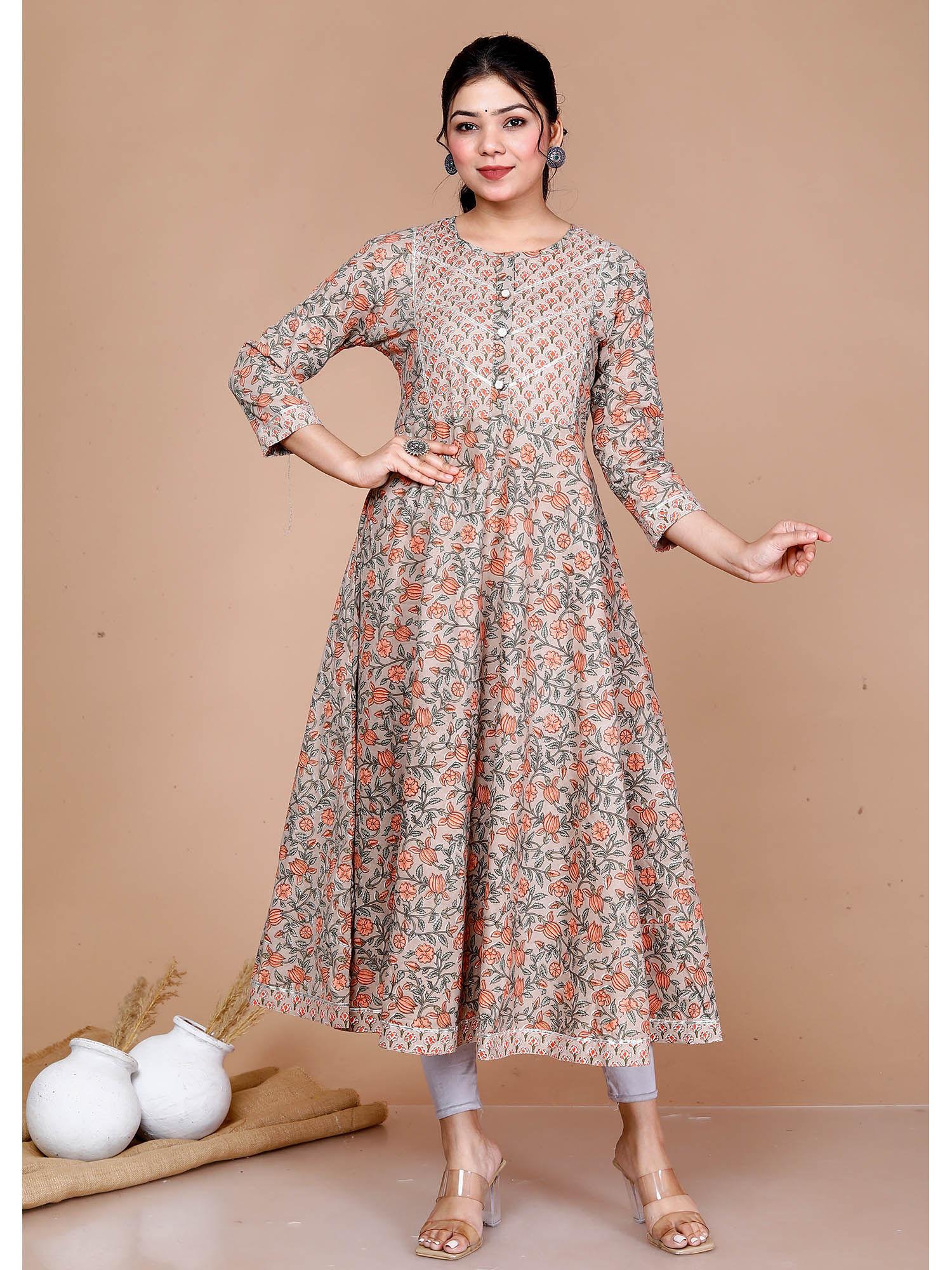 cotton floral printed anarkali kurta for women