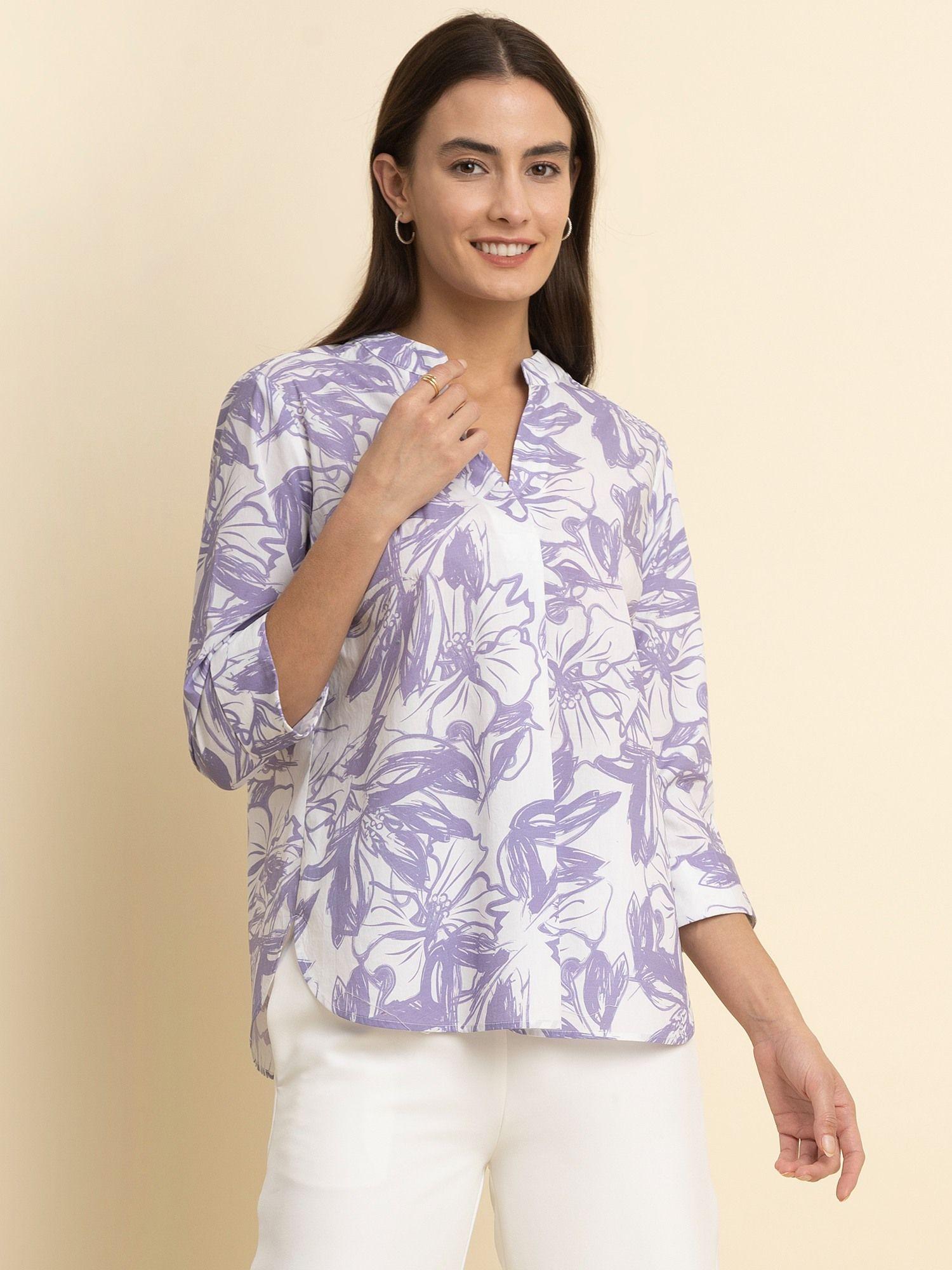 cotton floral top white and lavender