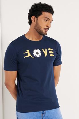 cotton football love print navy blue t-shirt for men - navy