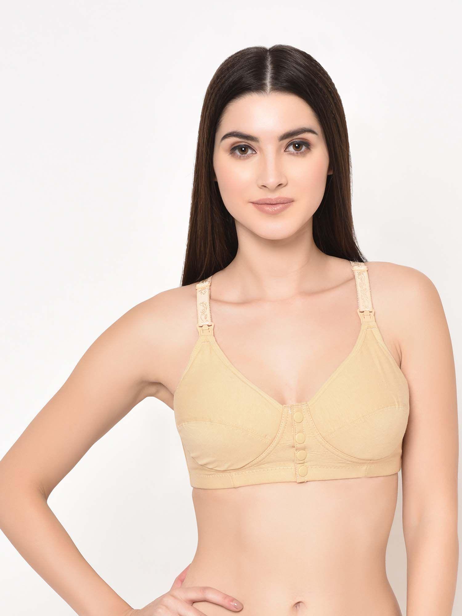 cotton front open maternity feeding bra - beige