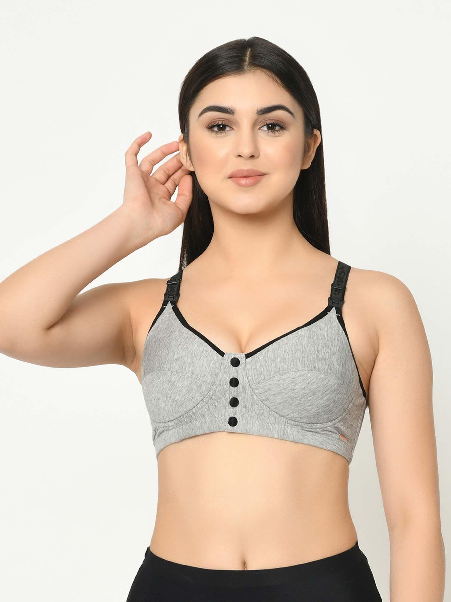 cotton front open maternity feeding bra - grey