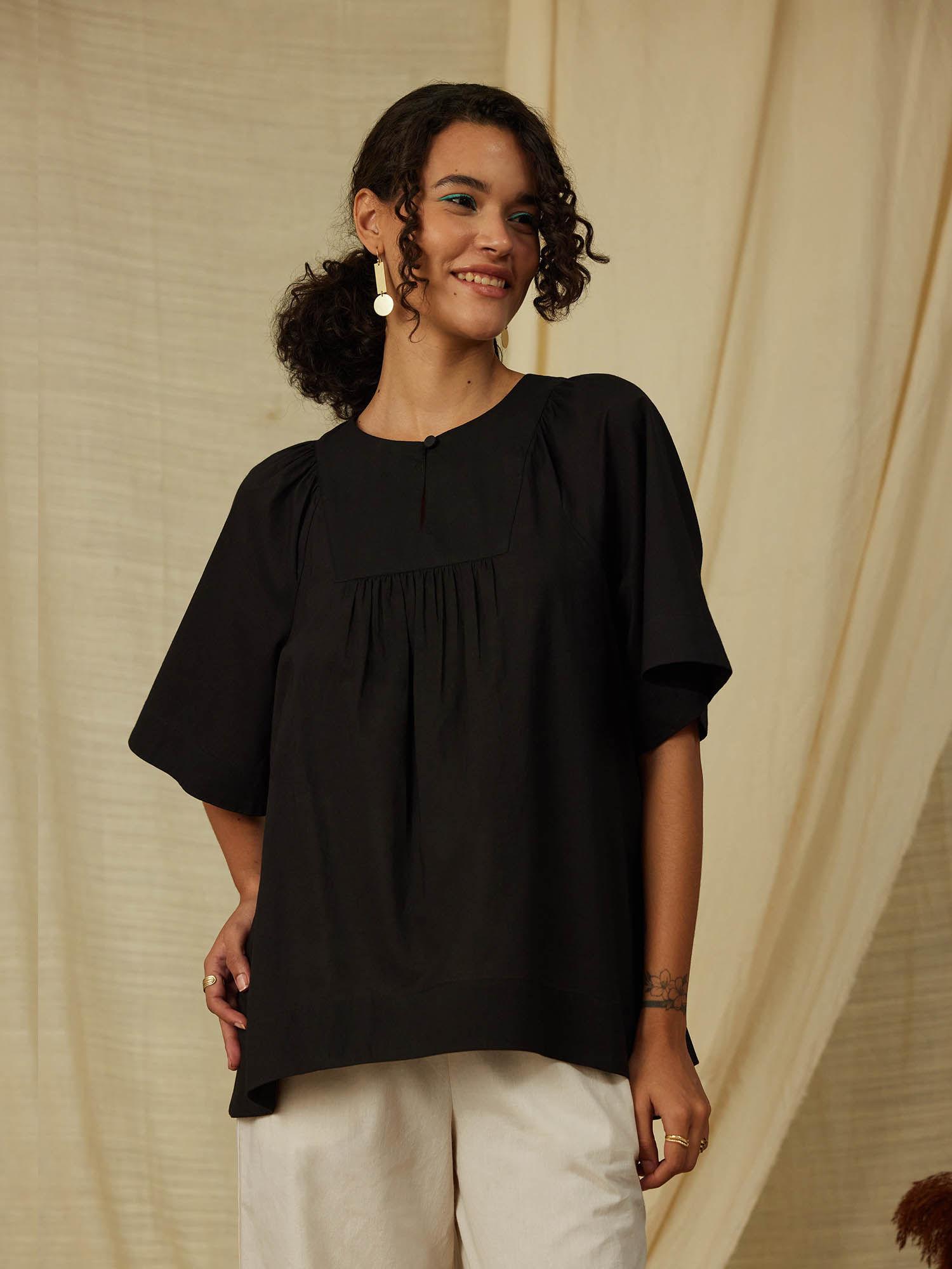 cotton gathered top black