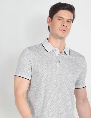 cotton geometric print polo shirt