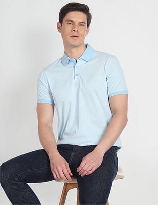 cotton geometric print polo shirt