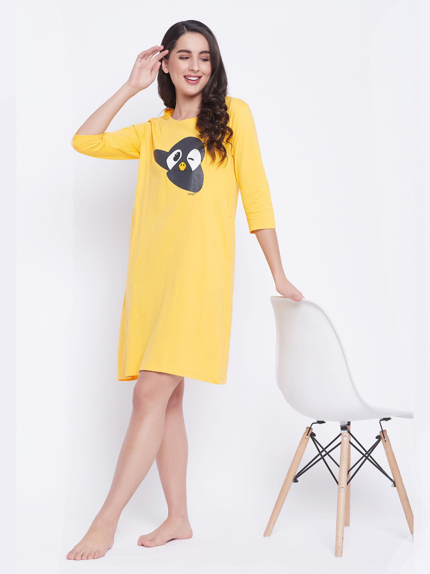 cotton graphic print short nightdress - yellow