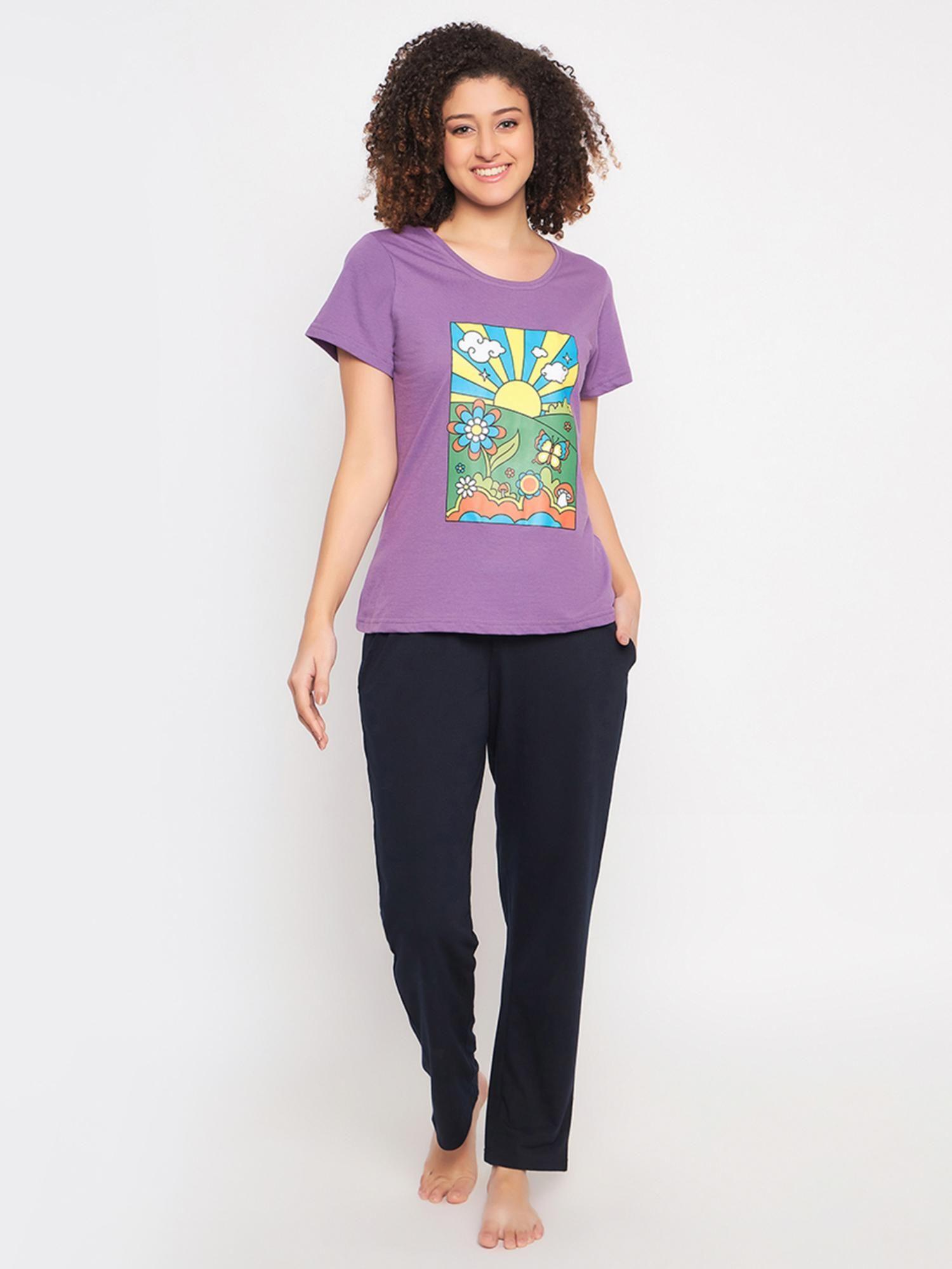 cotton graphic printed t-shirt and pyjama (set of 2)