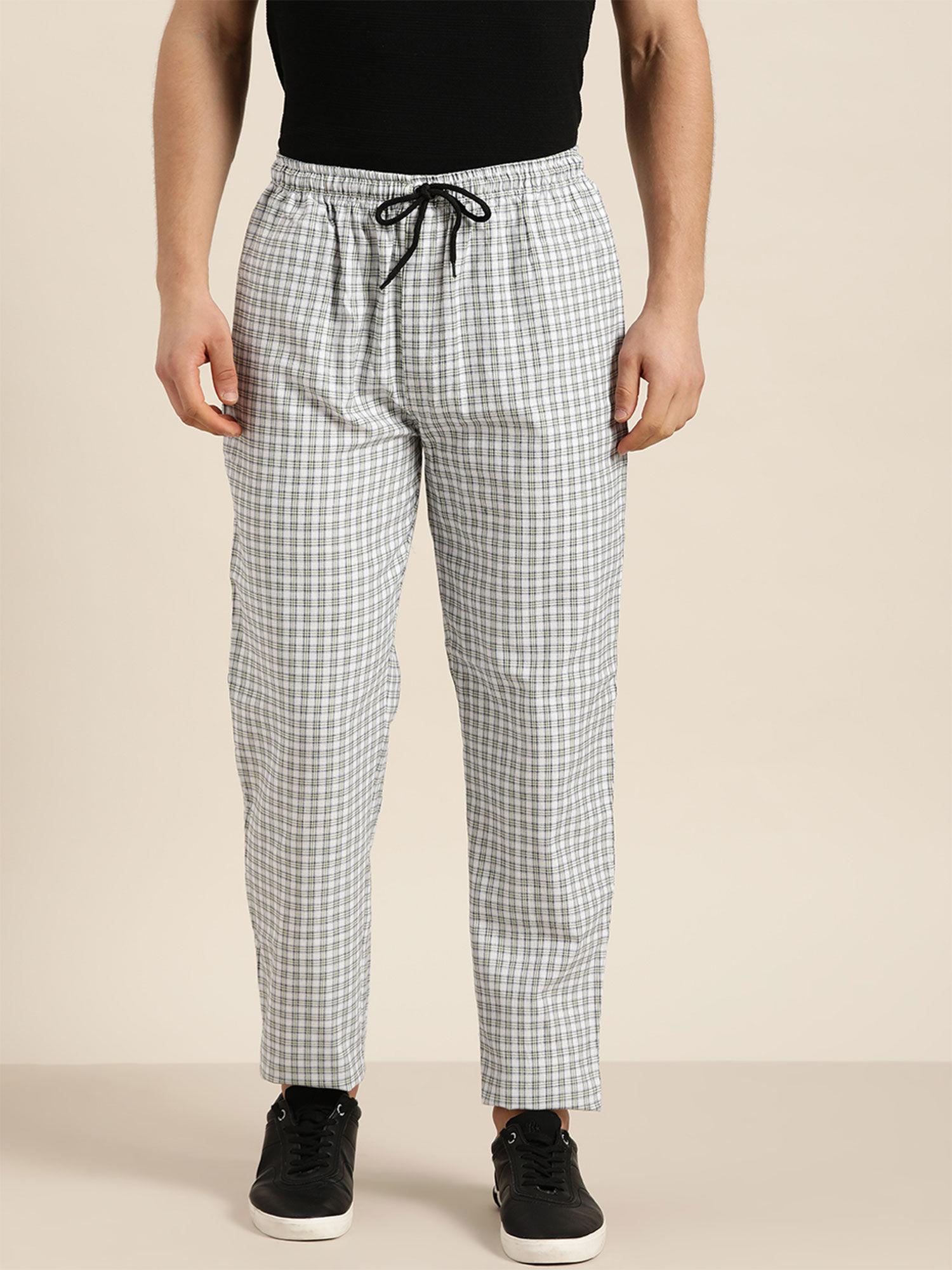 cotton green & white checked track pant