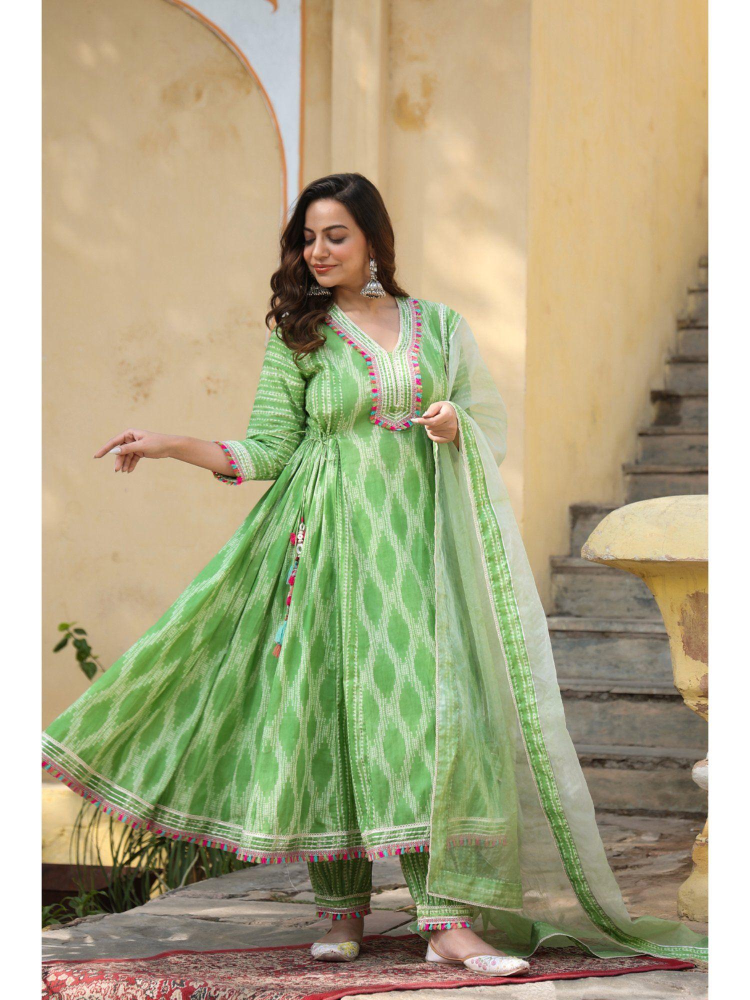 cotton green anarkali (set of 3)