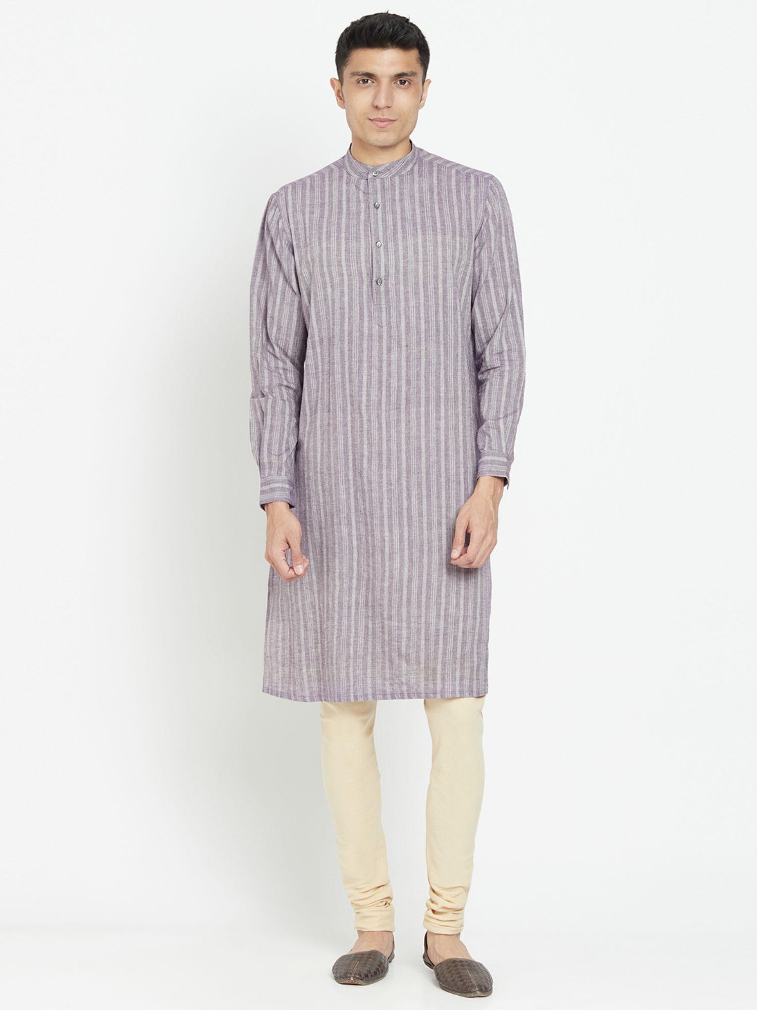 cotton grey striped men kurta