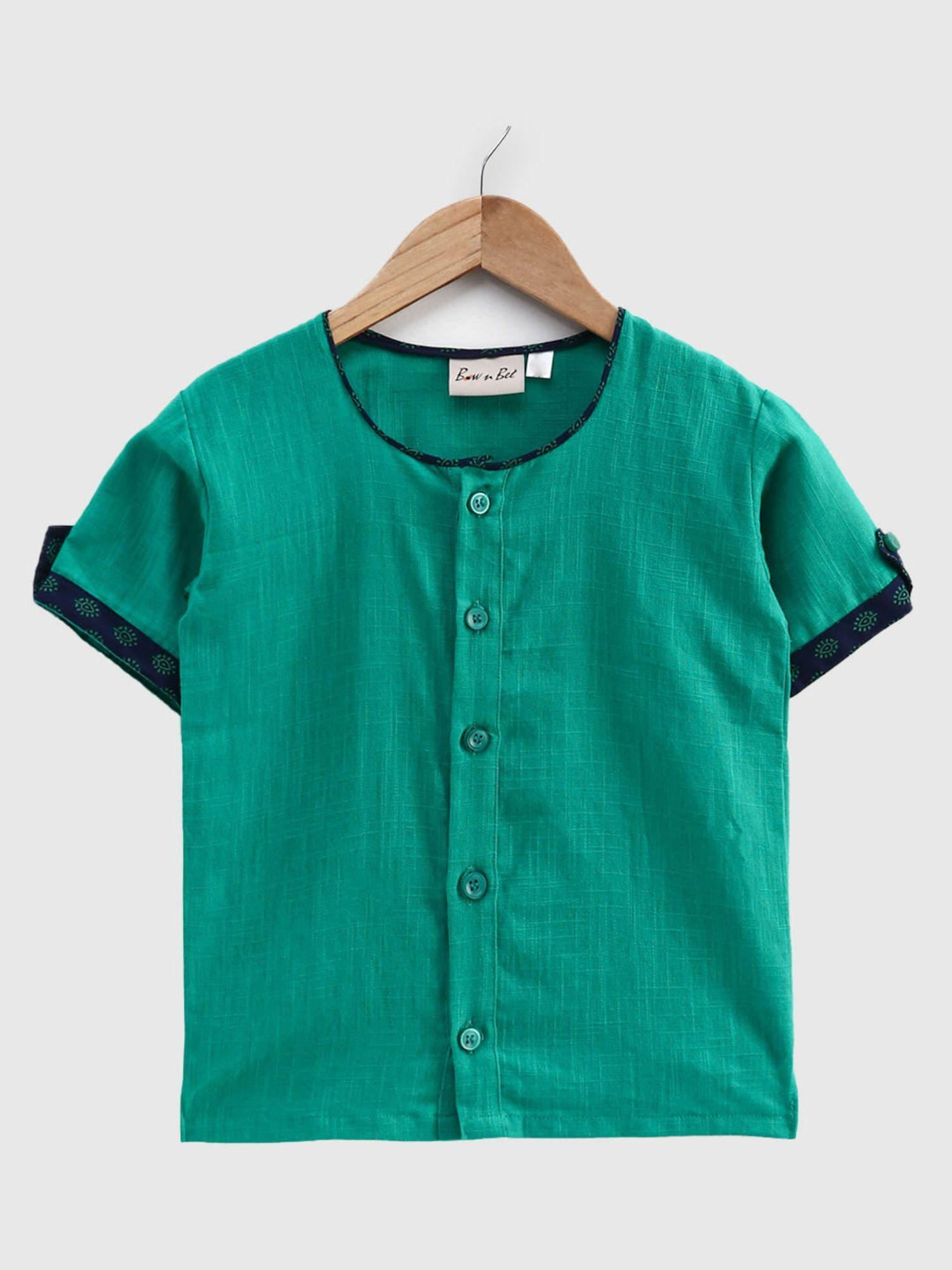 cotton half sleeve shirt for baby boys- green