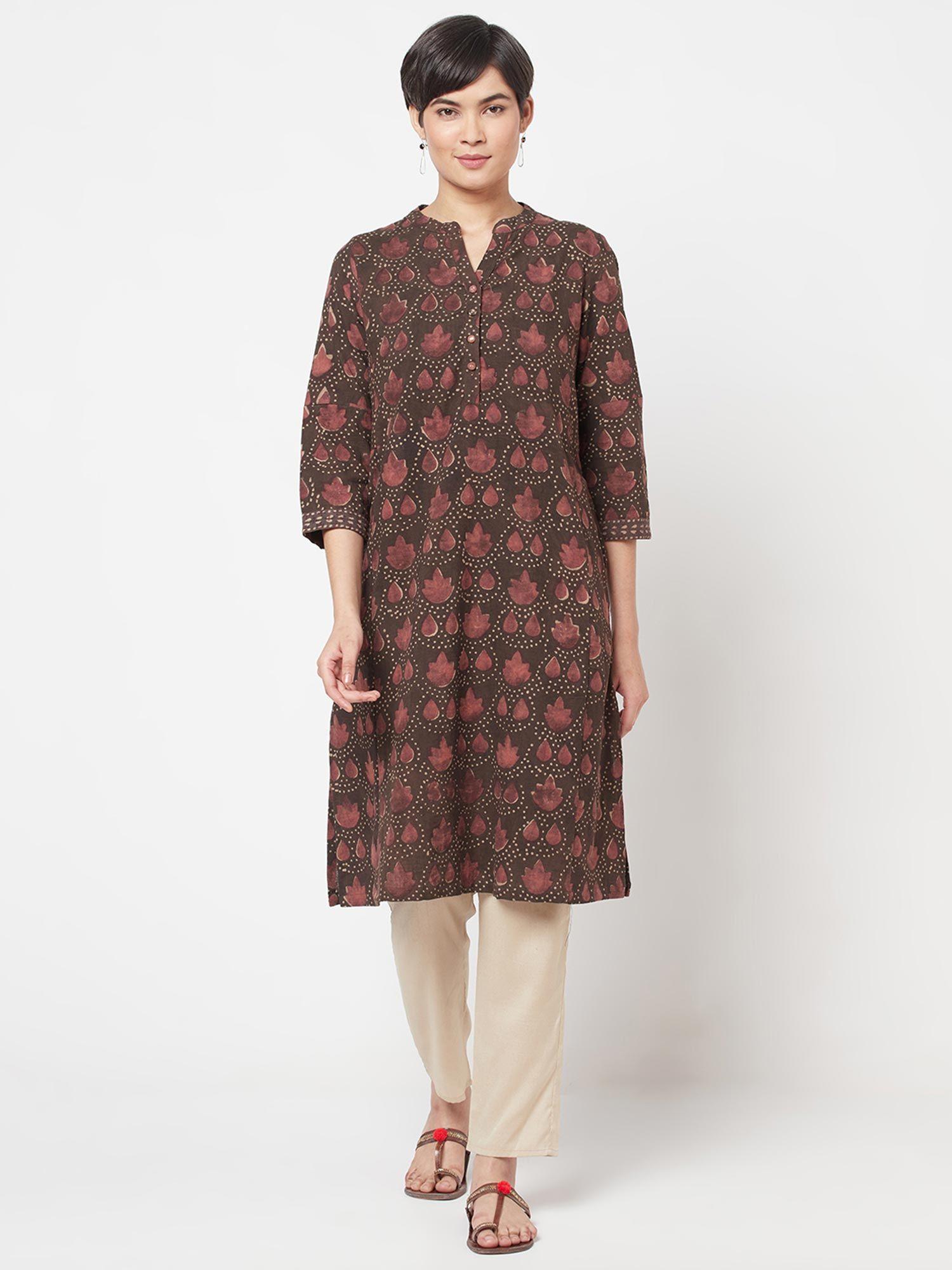 cotton hand block printed long kurta