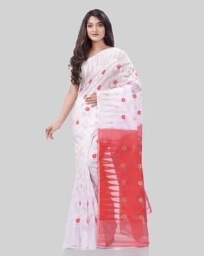 cotton handloom floral dhakai jamdani saree