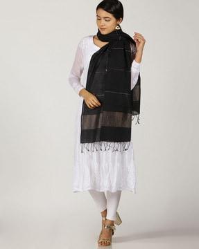 cotton handloom jamdani stole with fringes