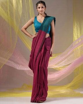 cotton handspun soft saree with contrast pallu