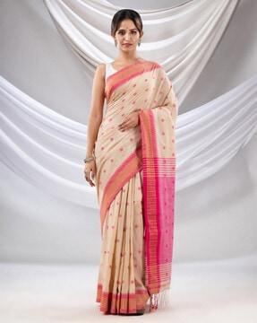 cotton handwoven soft saree with floral buttas saree