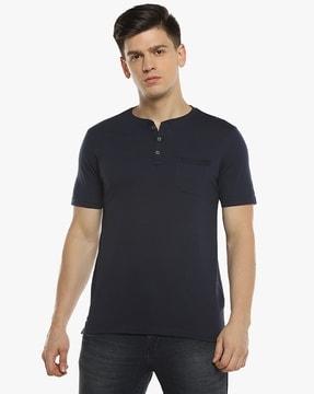 cotton henley t-shirt with patch pocket