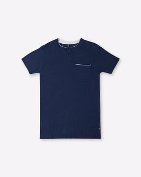 cotton henley t-shirt with patch pocket