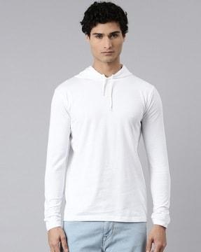 cotton hooded t-shirt with drawstring