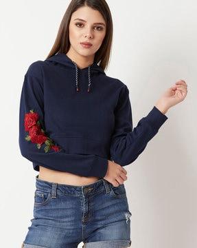 cotton hoodie with floral applique