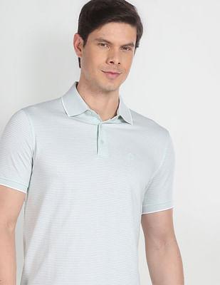cotton horizontal stripe polo shirt