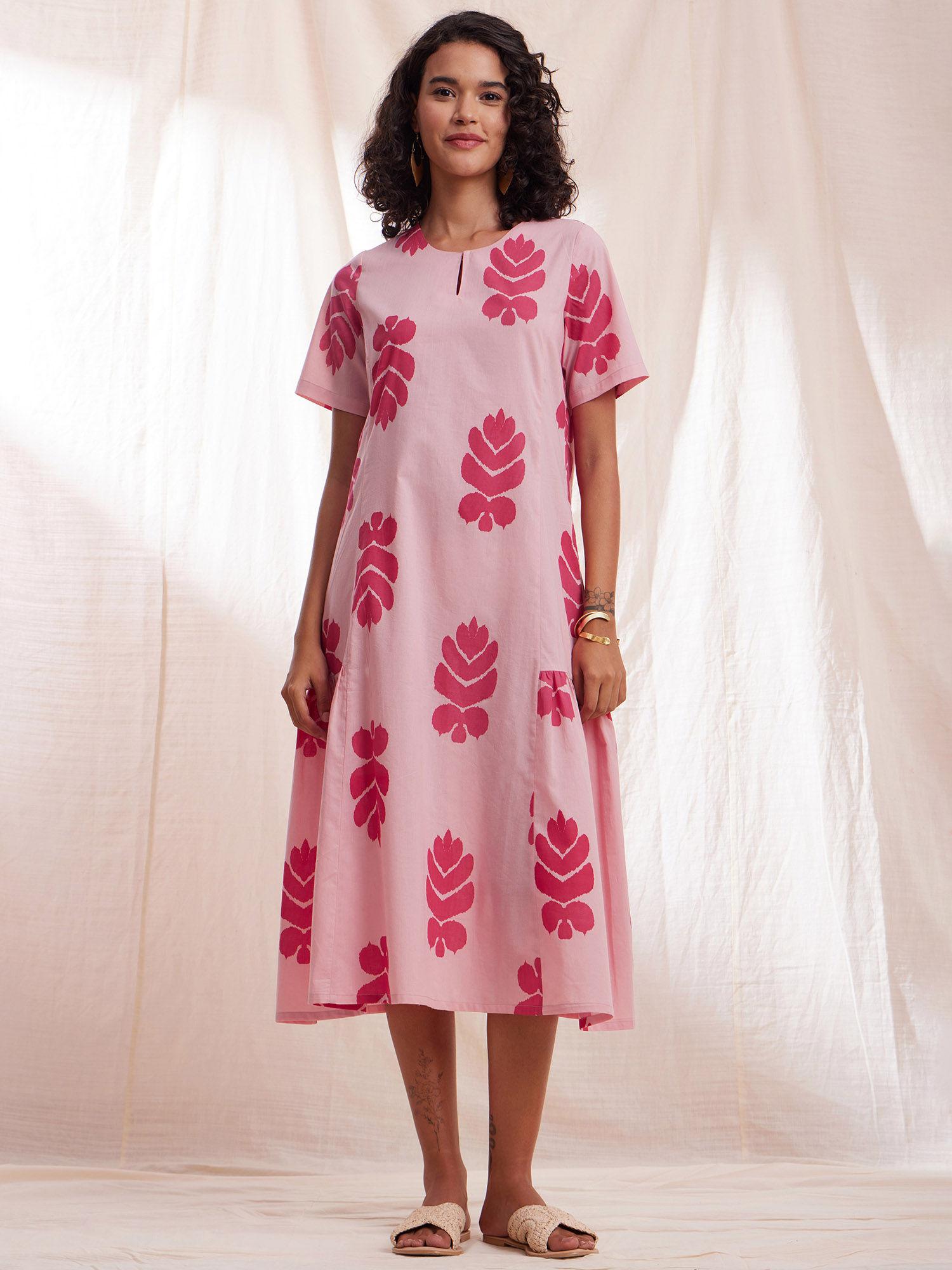 cotton ikat gathered dress - pink