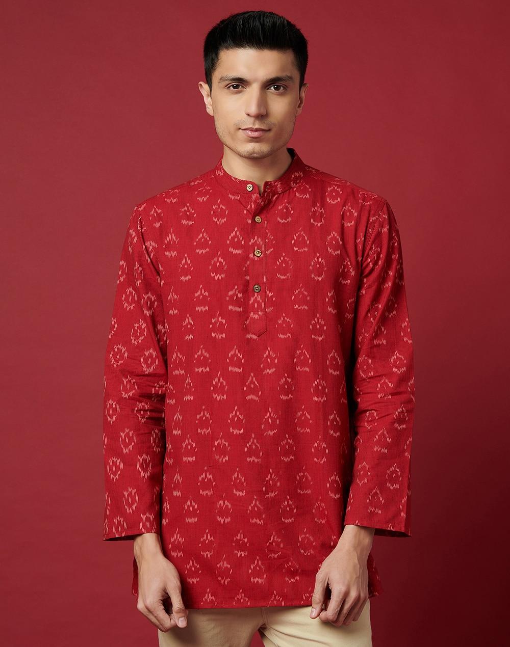 cotton ikat weave short kurta with cuff