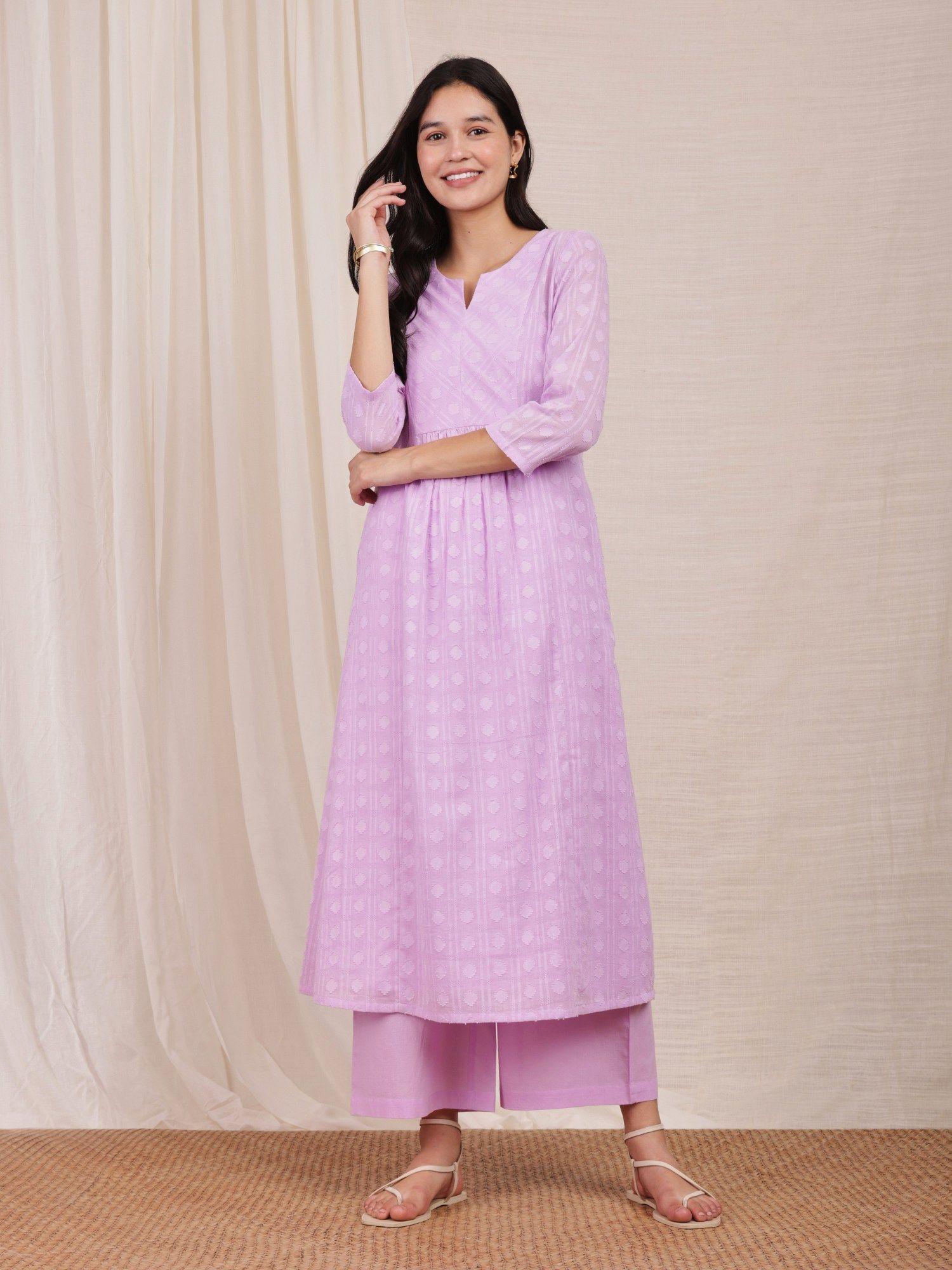 cotton jacquard kurta and pant (set of 2)