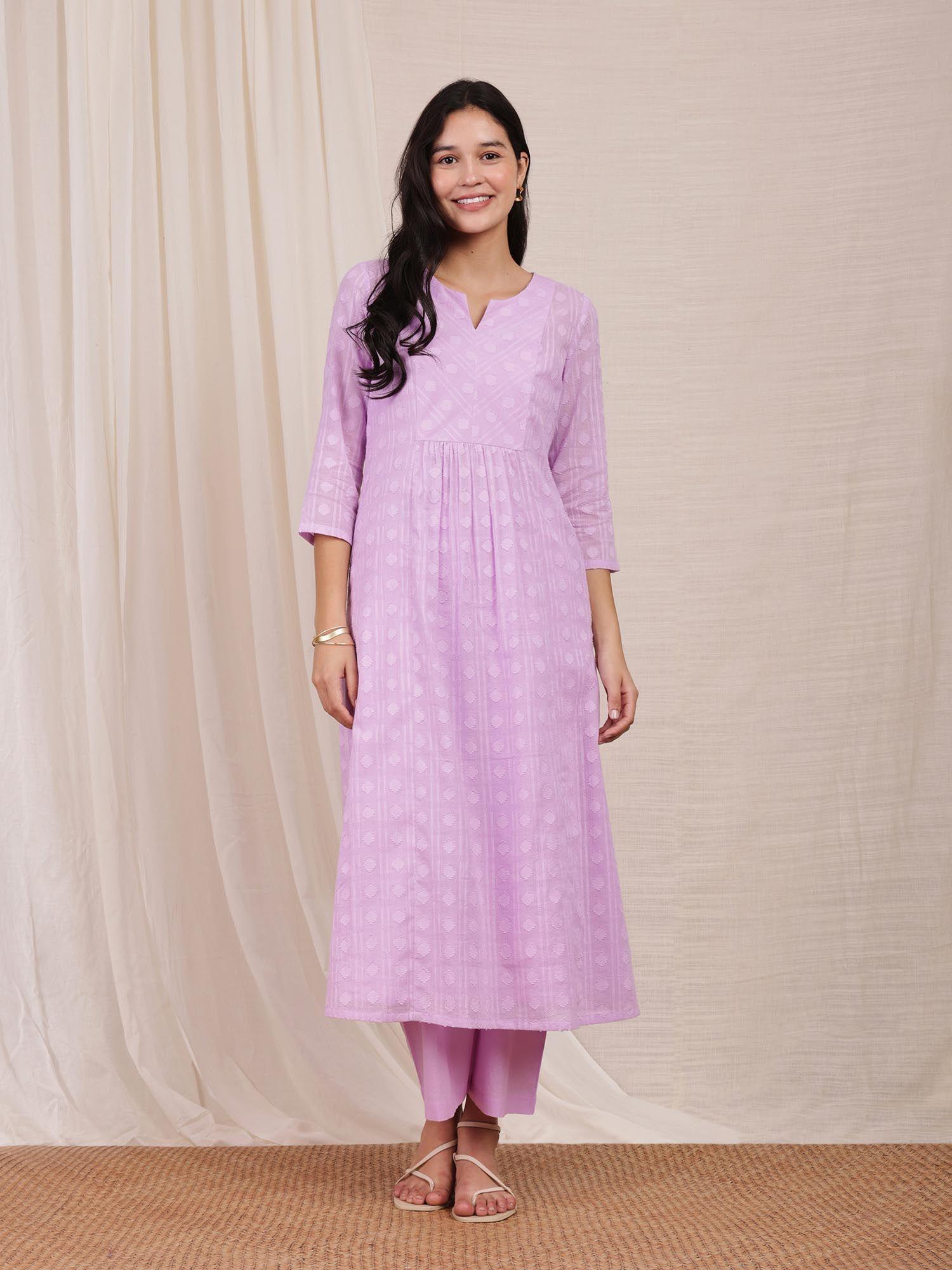 cotton jacquard kurta lavender