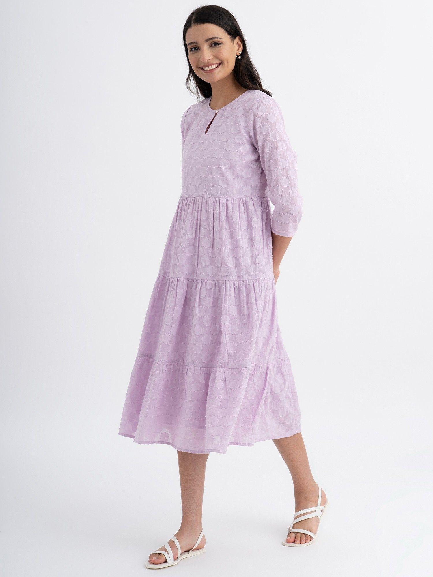 cotton jacquard tiered dress with slip lilac (set of 2)