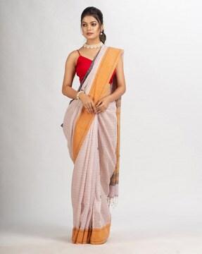 cotton jamdani saree with tassels