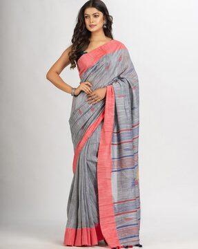 cotton jamdani saree with tassels