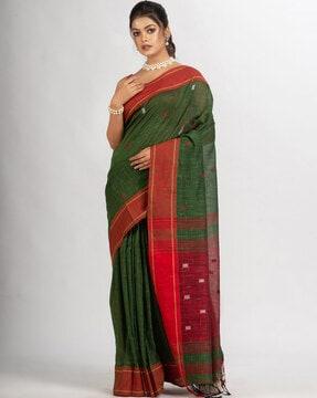 cotton jamdani saree with tassels