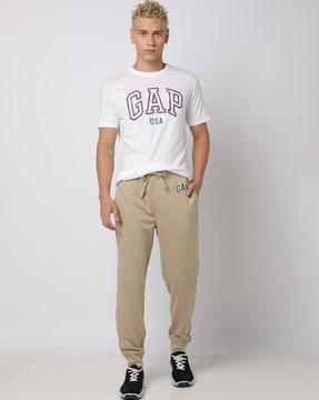 cotton joggers with brand embroidery