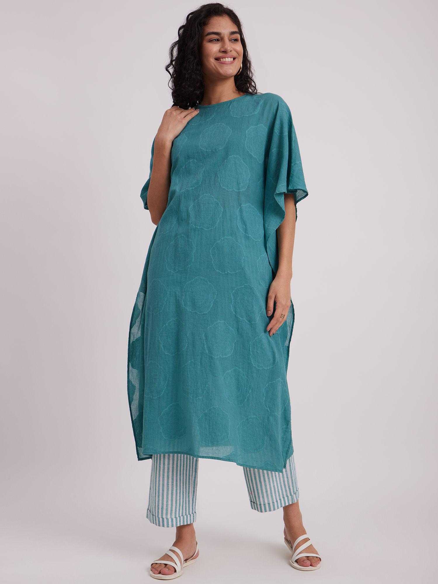 cotton kaftan kurta - teal