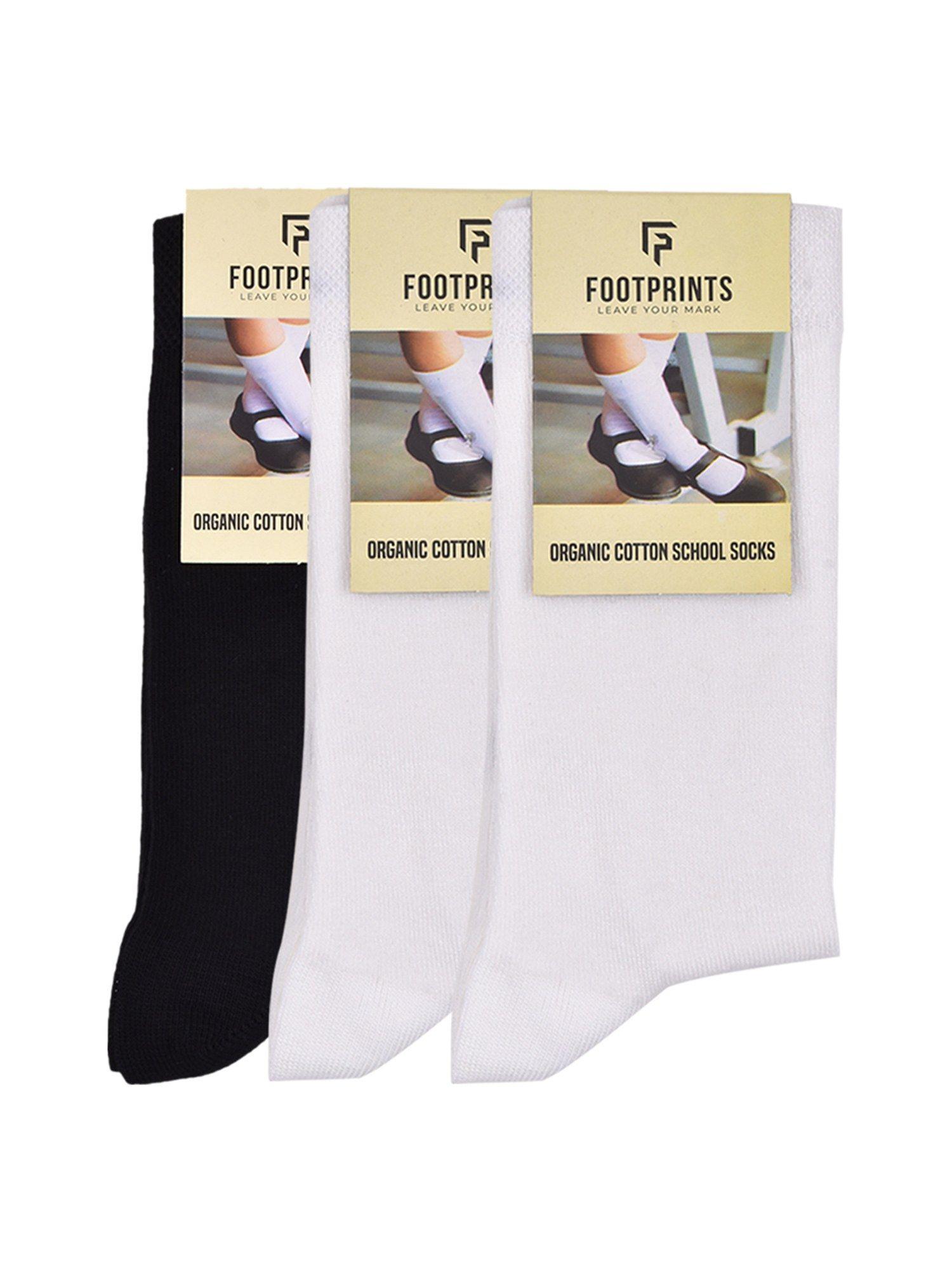cotton kids school socks - black & white (pack of 3)