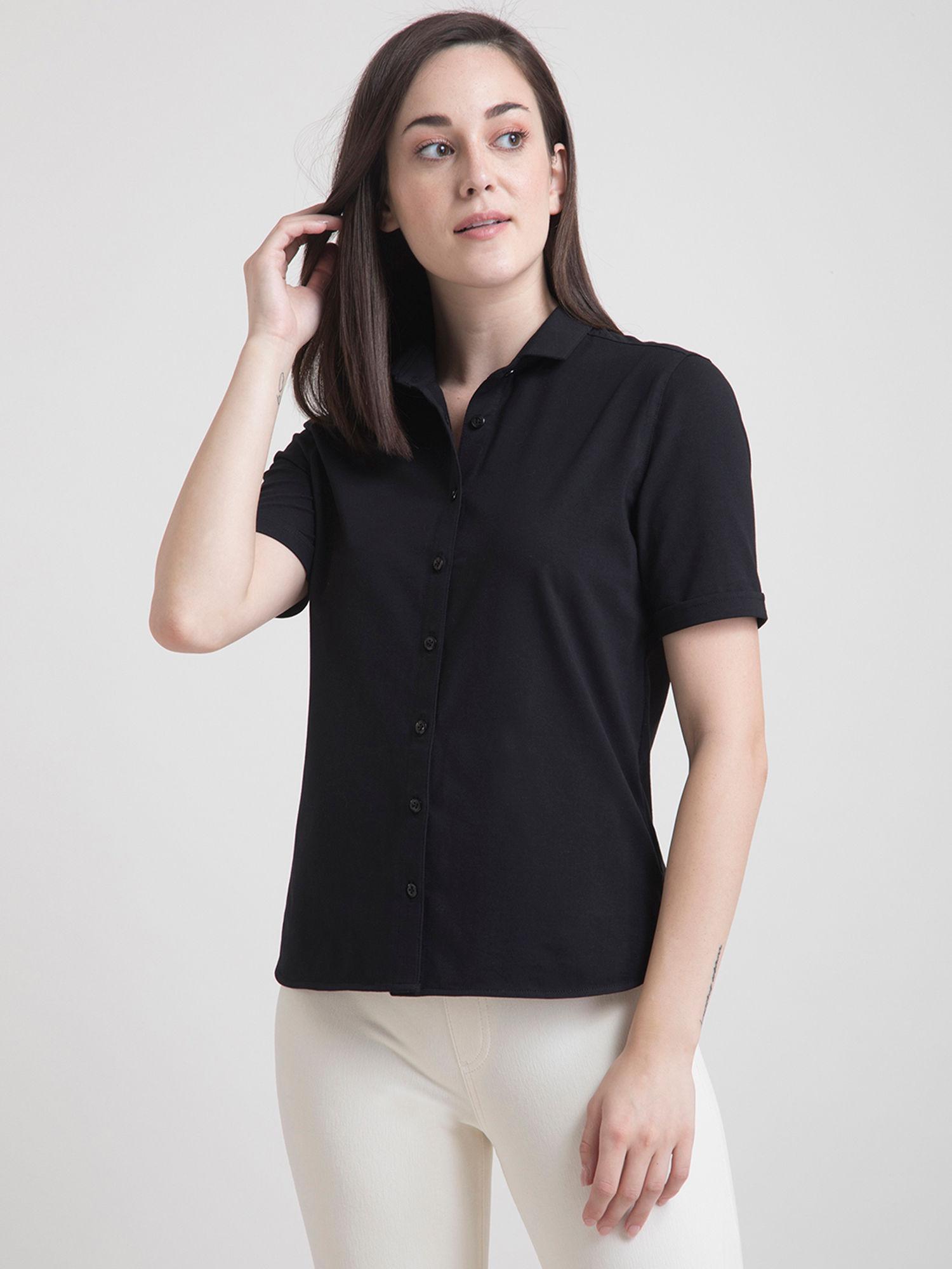 cotton knitted shirt -black