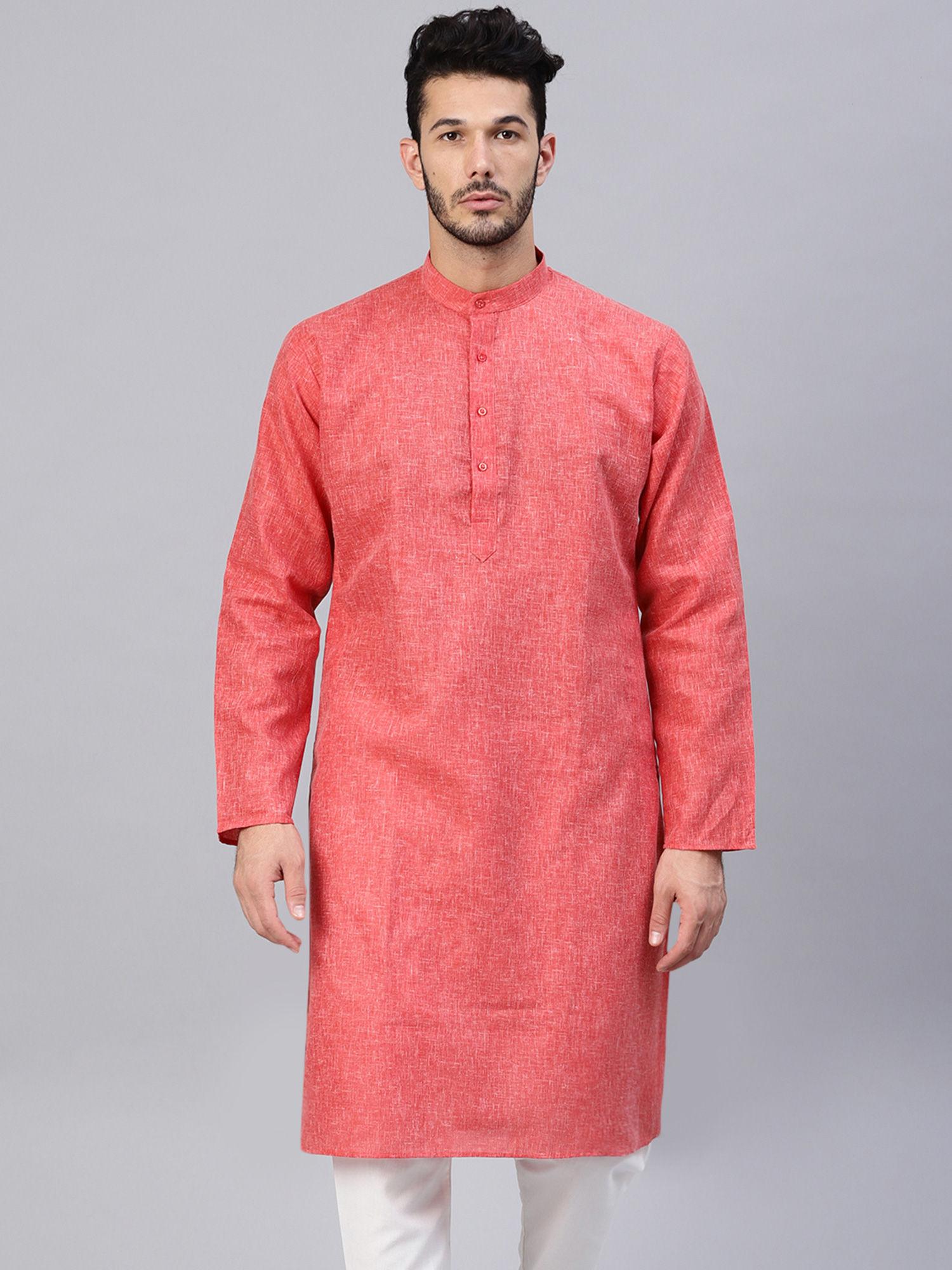 cotton linen blend red solid only long kurta