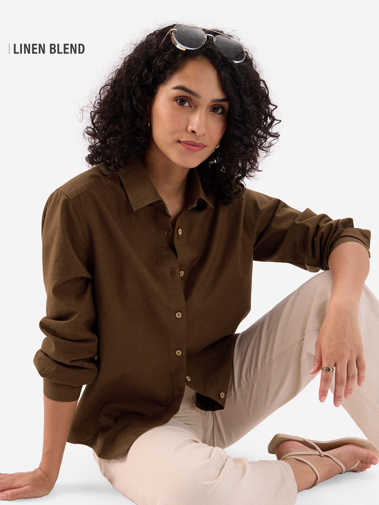 cotton linen chestnut women shirt