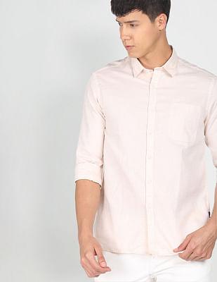 cotton linen dobby solid casual shirt