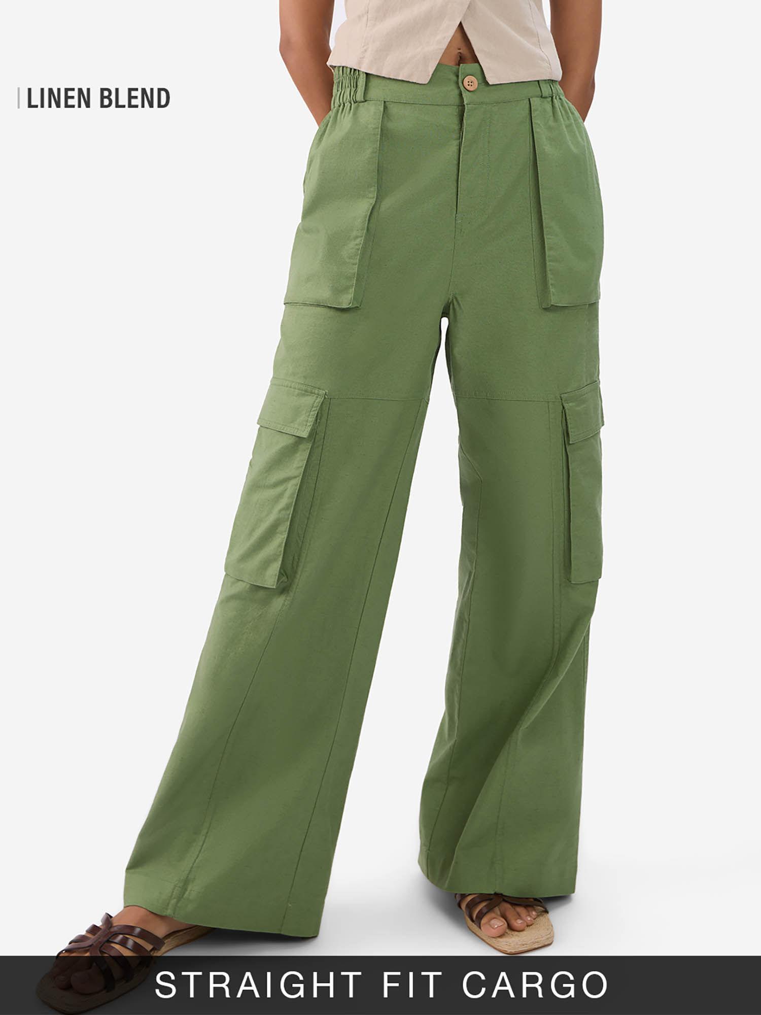 cotton linen elm green women cargo pant