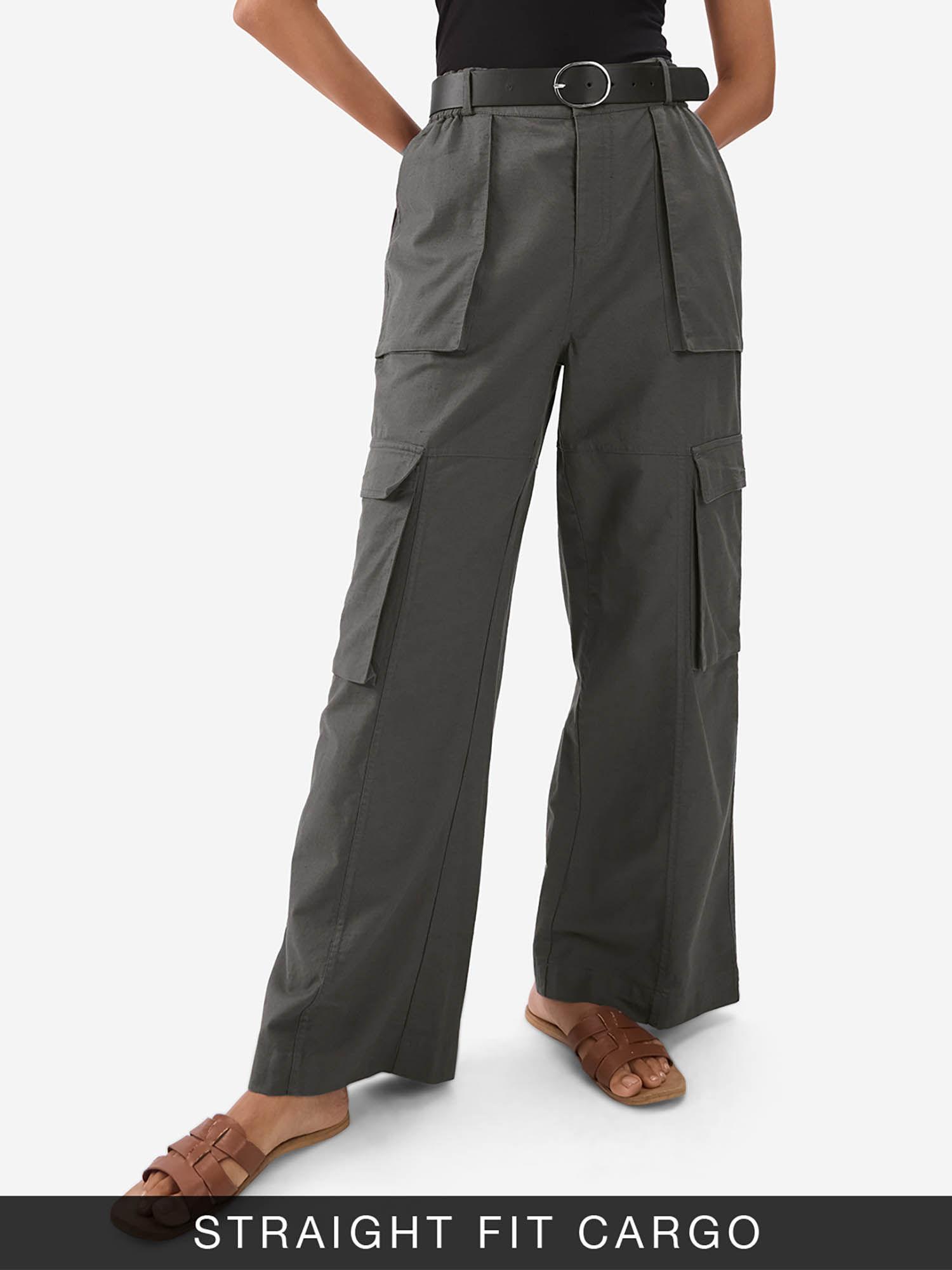 cotton linen grey women cargo pant